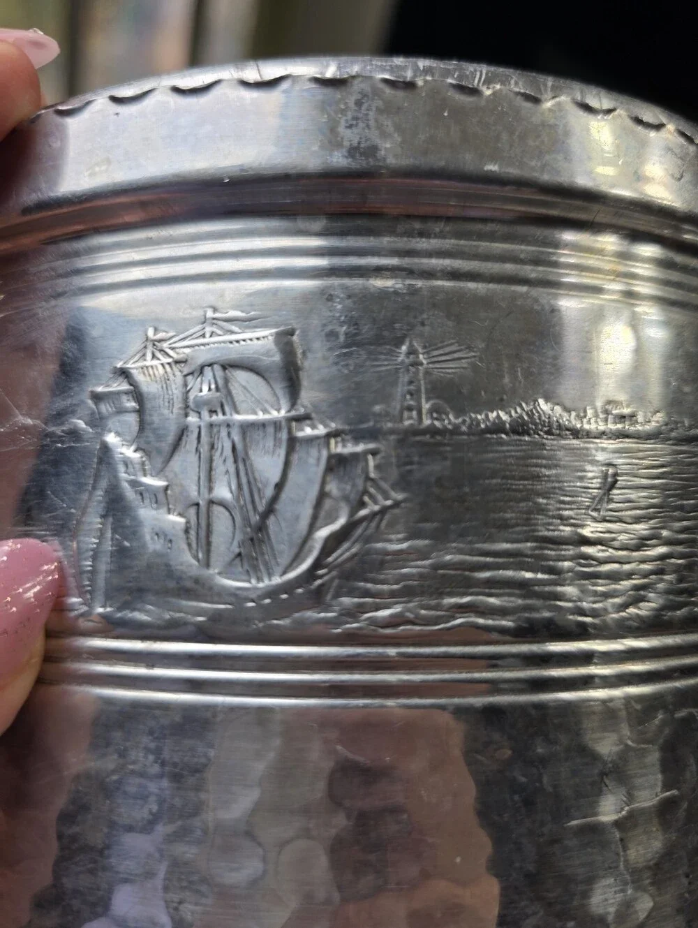 Vintage Forman Family Hammered Aluminum Ice Bucket & Tongs